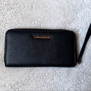 Tahari Women’s Black Faux Leather Zip Closure Wristlet/Wallet